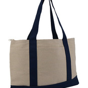 Large Zippered Cotton Canvas Tote